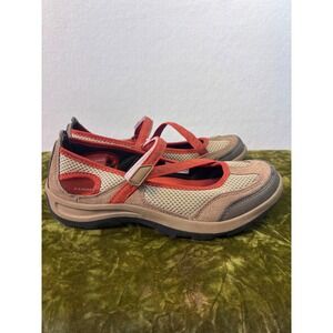 Lands End Womens Mary Jane Sneakers Tan Orange Mesh Suede Hiking Shoes 8B 400754